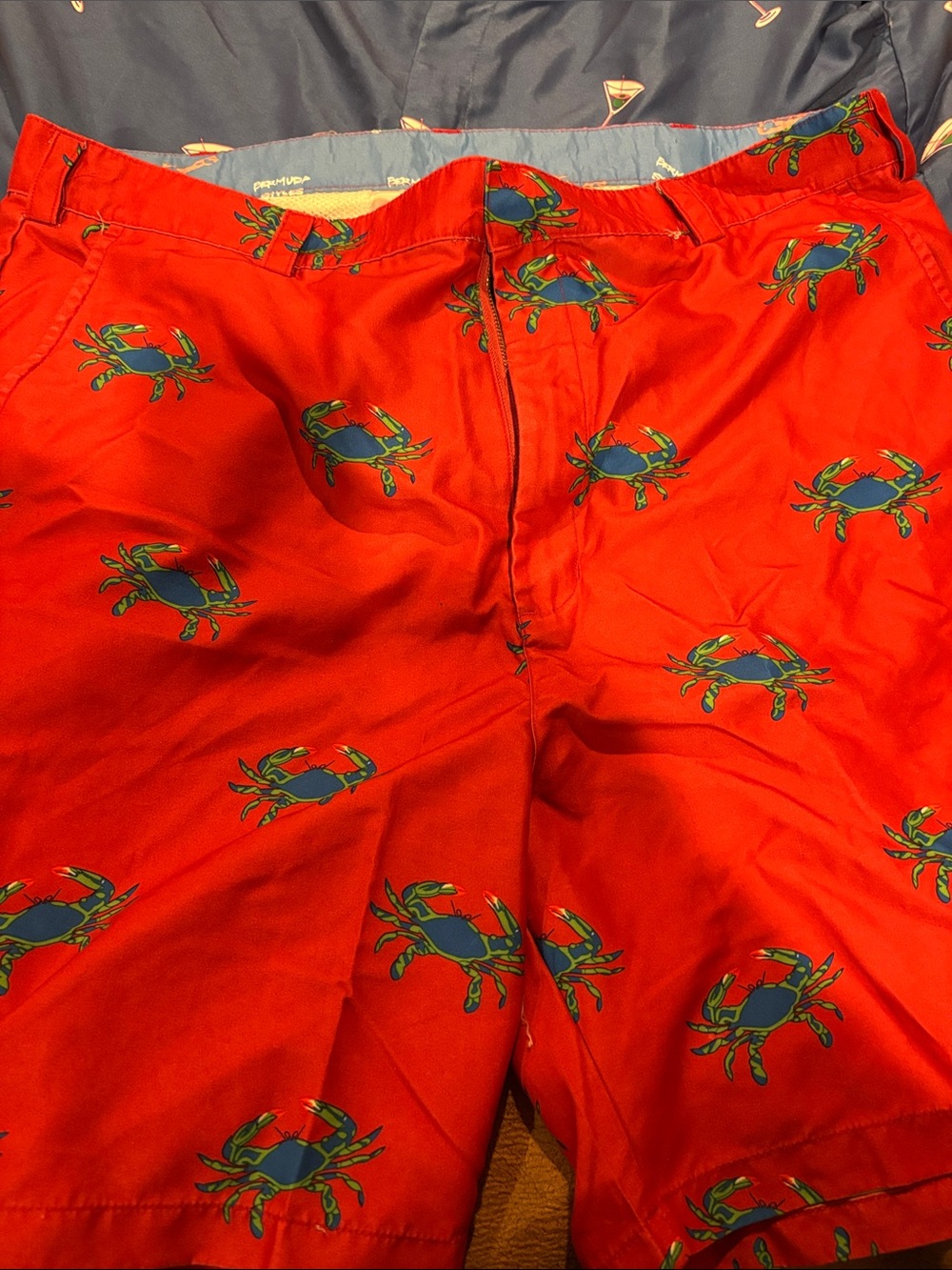 Men's Red Crab-Print Swim Trunks